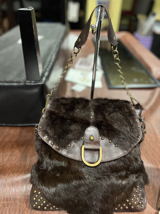 Guias 100% Brown Leather & Faux Fur Handbag