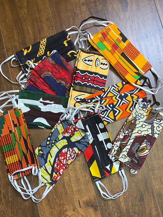 100% Cotton 2-Layered African Print Face Masks w/Filter Pocket and 1 filter